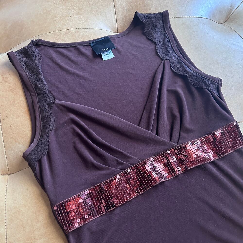 Vintage Y2K Brown Fairy Babydoll Lace Tank Top Sequin Going Out Whimsigoth S